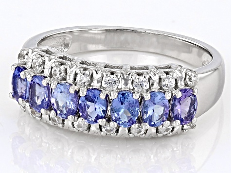 Sz 8 JTV BLUEBERRY good TANZANITE/ ZIRCON 925 STERLING SPLIT SHANK RING j4-i5