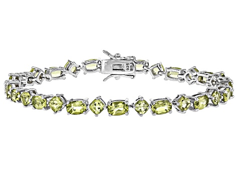 Green Peridot Rhodium Over Sterling Silver Tennis Bracelet 13.65ctw