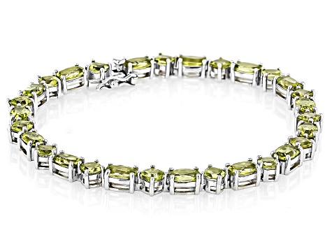 Green Peridot Rhodium Over Sterling Silver Tennis Bracelet 13.65ctw