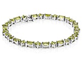 Green Peridot Rhodium Over Sterling Silver Tennis Bracelet 13.65ctw