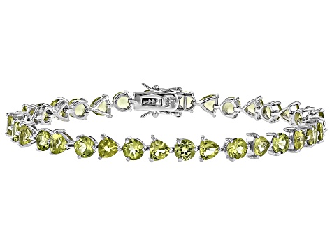 Green Peridot Rhodium Over Sterling Silver Tennis Bracelet 15.50ctw