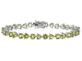 Green Peridot Rhodium Over Sterling Silver Tennis Bracelet 15.50ctw