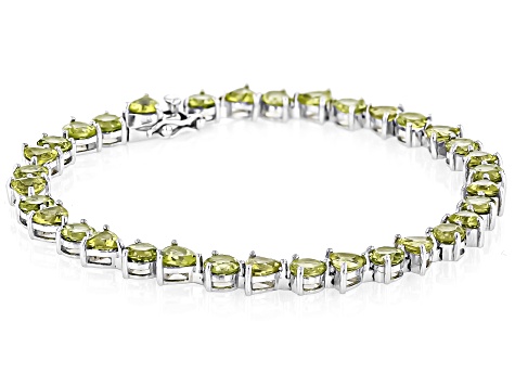 Green Peridot Rhodium Over Sterling Silver Tennis Bracelet 15.50ctw