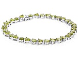 Green Peridot Rhodium Over Sterling Silver Tennis Bracelet 15.50ctw