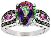 Mystic Fire® Green Topaz Rhodium Over Sterling Silver Ring 4.11ctw