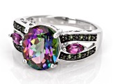 Mystic Fire® Green Topaz Rhodium Over Sterling Silver Ring 4.11ctw