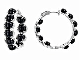 Black Onyx Rhodium Over Sterling Silver Hoop Earrings