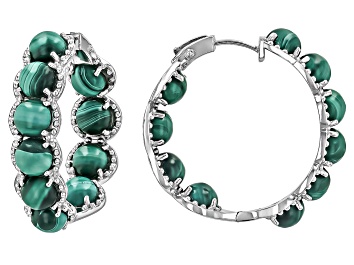 Picture of Green Malachite Rhodium Over Sterling Silver Hoop Earrings
