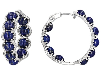 Picture of Blue Lapis Lazuli Rhodium Over Sterling Silver Hoop Earrings