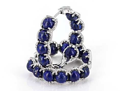 Blue Lapis Lazuli Rhodium Over Sterling Silver Hoop Earrings