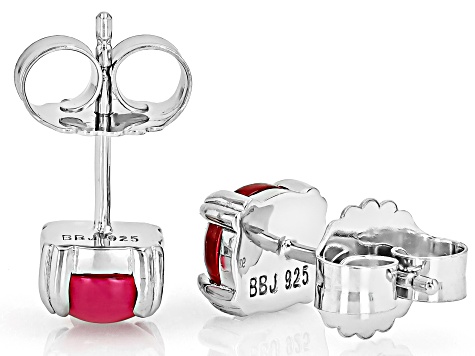 Red Lab Created Ruby Platinum Over Sterling Silver Stud Earrings