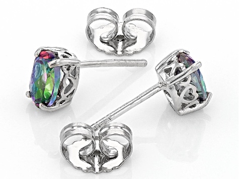 Mystic Fire® Green Topaz Rhodium Over Sterling Silver Stud Earrings 1.60ctw