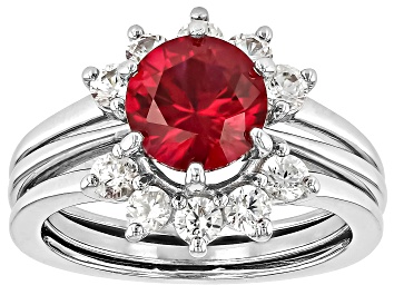 Picture of Lab Created Ruby Rhodium Over Sterling Silver Ring 3.10ctw