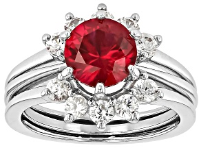 Lab Created Ruby Rhodium Over Sterling Silver Ring 3.10ctw
