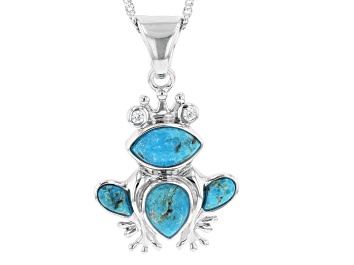 Picture of Blue Turquoise Rhodium Over Sterling Silver Prince Charming Pendant with Chain 0.11ct