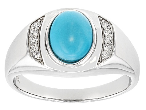 Sleeping Beauty Turquoise Rhodium Over Sterling Silver Men's Ring