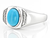 Sleeping Beauty Turquoise Rhodium Over Sterling Silver Men's Ring