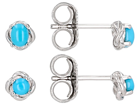Sleeping Beauty Turquoise Rhodium Over Sterling Silver Earrings Set of 2