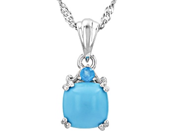 Picture of Sleeping Beauty Turquoise Rhodium Over Sterling Silver Pendant With Chain 0.04ct