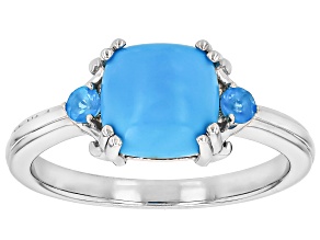 Sleeping Beauty Turquoise Rhodium Over Sterling Silver Ring 0.09ctw