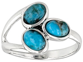 Blue Turquoise Sterling Silver 3-Stone Ring