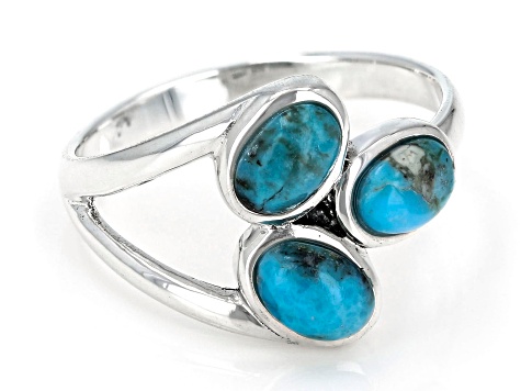 Blue Composite Turquoise Sterling Silver 3-Stone Ring