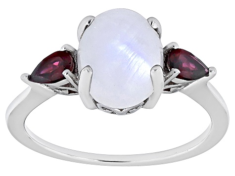 Rainbow Moonstone Rhodium Over Sterling Silver Ring 0.49ctw