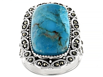 Picture of Blue Turquoise With Marcasite Sterling Silver Ring
