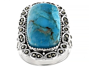 Blue Turquoise With Marcasite Sterling Silver Ring