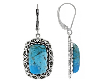 Picture of Blue Turquoise With Marcasite Sterling Silver Dangle Earrings