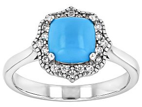 Sleeping Beauty Turquoise Rhodium Over Sterling Silver Ring 0.15ctw