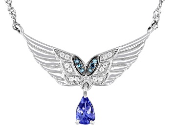 Picture of Blue Tanzanite Rhodium Over Sterling Silver Wing Necklace 0.42ctw