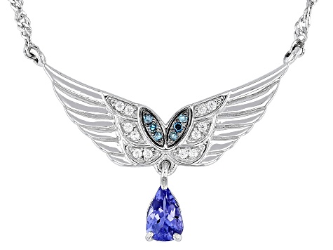 Blue Tanzanite Rhodium Over Sterling Silver Wing Necklace 0.42ctw