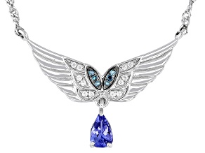 Blue Tanzanite Rhodium Over Sterling Silver Wing Necklace 0.42ctw