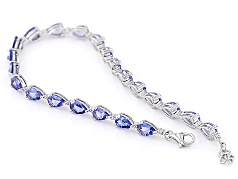 Blue Tanzanite Rhodium Over Sterling Silver Tennis Bracelet. 7.13ctw