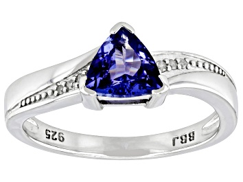 Picture of Blue Tanzanite Rhodium Over Sterling Silver Ring 0.78ctw