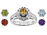 Multi Gem Rhodium Over Sterling Silver Interchangeable Ring with Box 2.33ctw