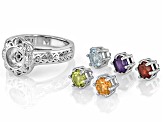 Multi Gem Rhodium Over Sterling Silver Interchangeable Ring with Box 2.33ctw