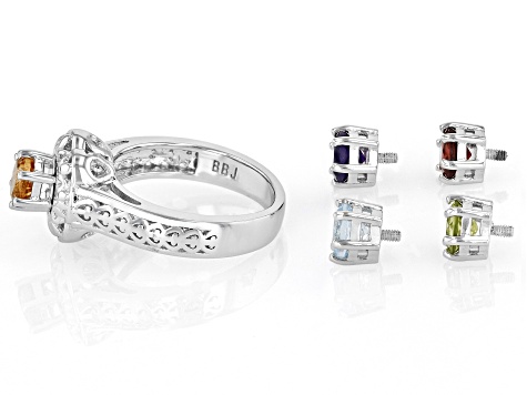 Multi Gem Rhodium Over Sterling Silver Interchangeable Ring