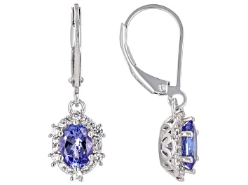 Picture of Blue Tanzanite Rhodium Over Sterling Silver Dangle Earrings 1.64ctw