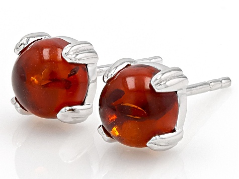 Amber Platinum Over Sterling Silver Stud Earrings