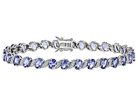 Blue Tanzanite Rhodium Over Sterling Silver Tennis Bracelet 9.96ctw