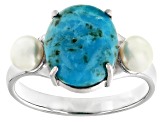 Blue Composite Turquoise Rhodium Over Sterling Silver Ring