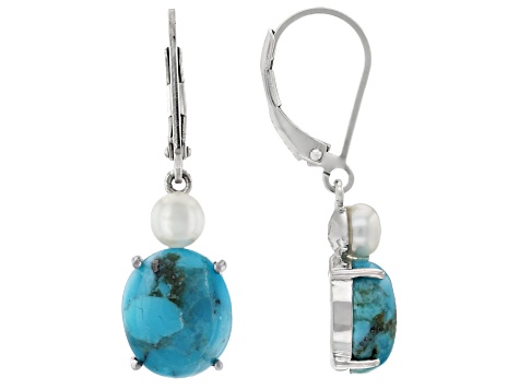 Blue Composite Turquoise Rhodium Over Sterling Silver Earrings