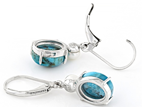 Blue Composite Turquoise Rhodium Over Sterling Silver Earrings