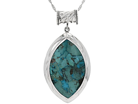 Blue Composite Turquoise Sterling Silver Pendant With Chain