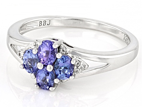 Blue Tanzanite Platinum Over Sterling Silver Ring 0.60ctw 