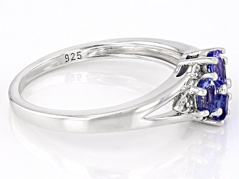 Blue Tanzanite Platinum Over Sterling Silver Ring 0.60ctw