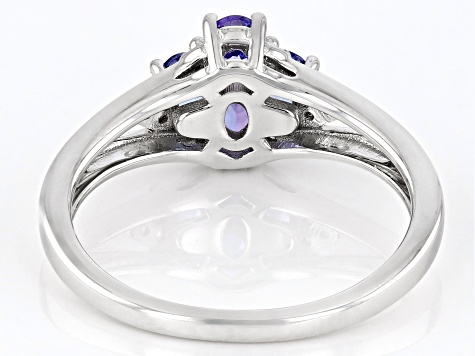 Blue Tanzanite Platinum Over Sterling Silver Ring 0.60ctw