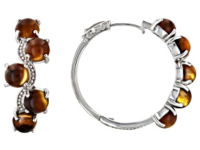 Brown Tigers Eye Rhodium Over Sterling Silver Hoop Earrings